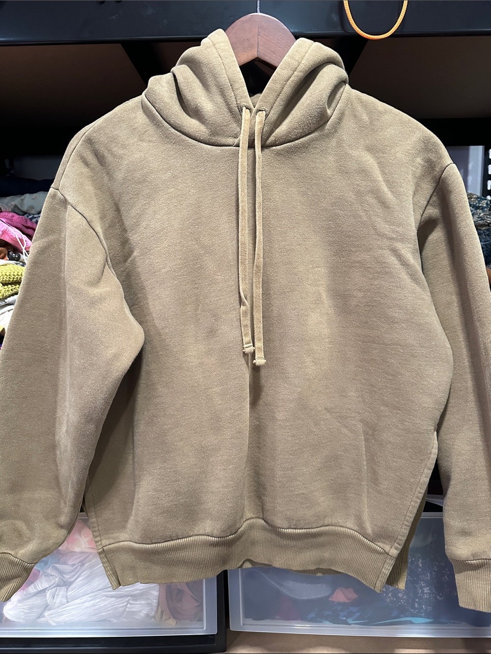 Everlane small old school olive THICK side split Hoodie army green